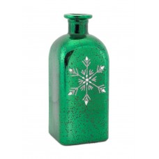 8.5" Green Mercury Glass Bottle with Silver Glitter Snowflake Christmas Decoration   